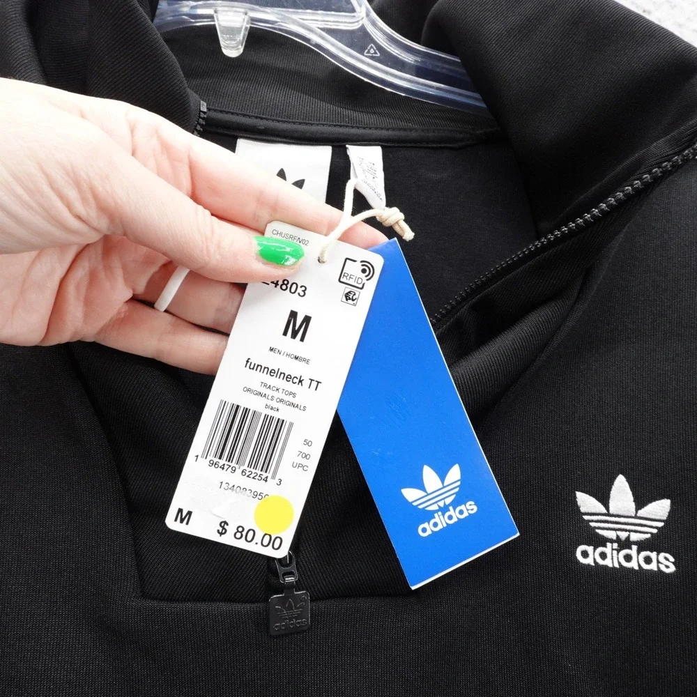 Adidas Funnelneck TT Track Jacket M Black Men Originals 3Stripe Zip Pullover NEW